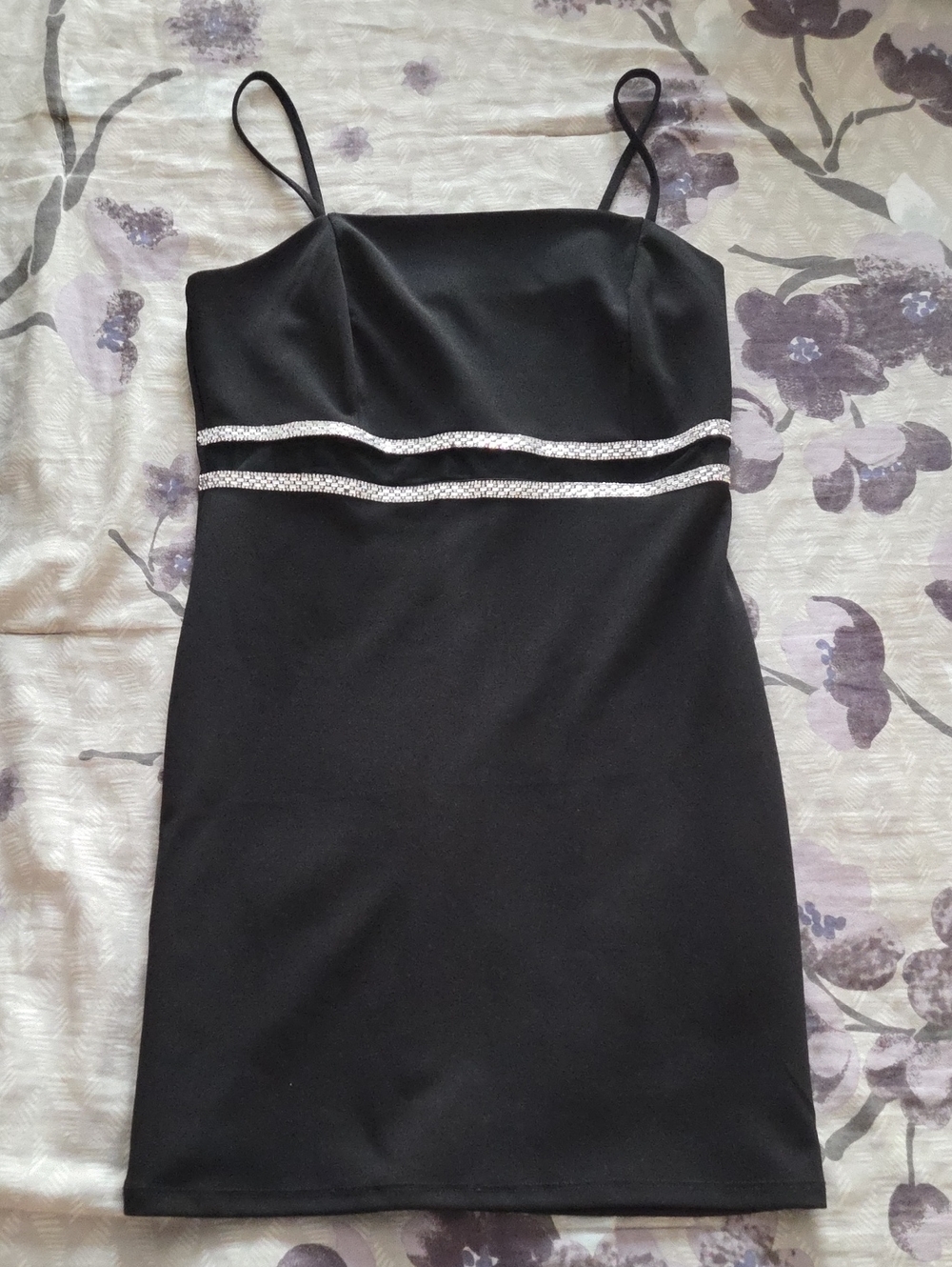 Black Mini Dress with Silver Rhinestone Waist